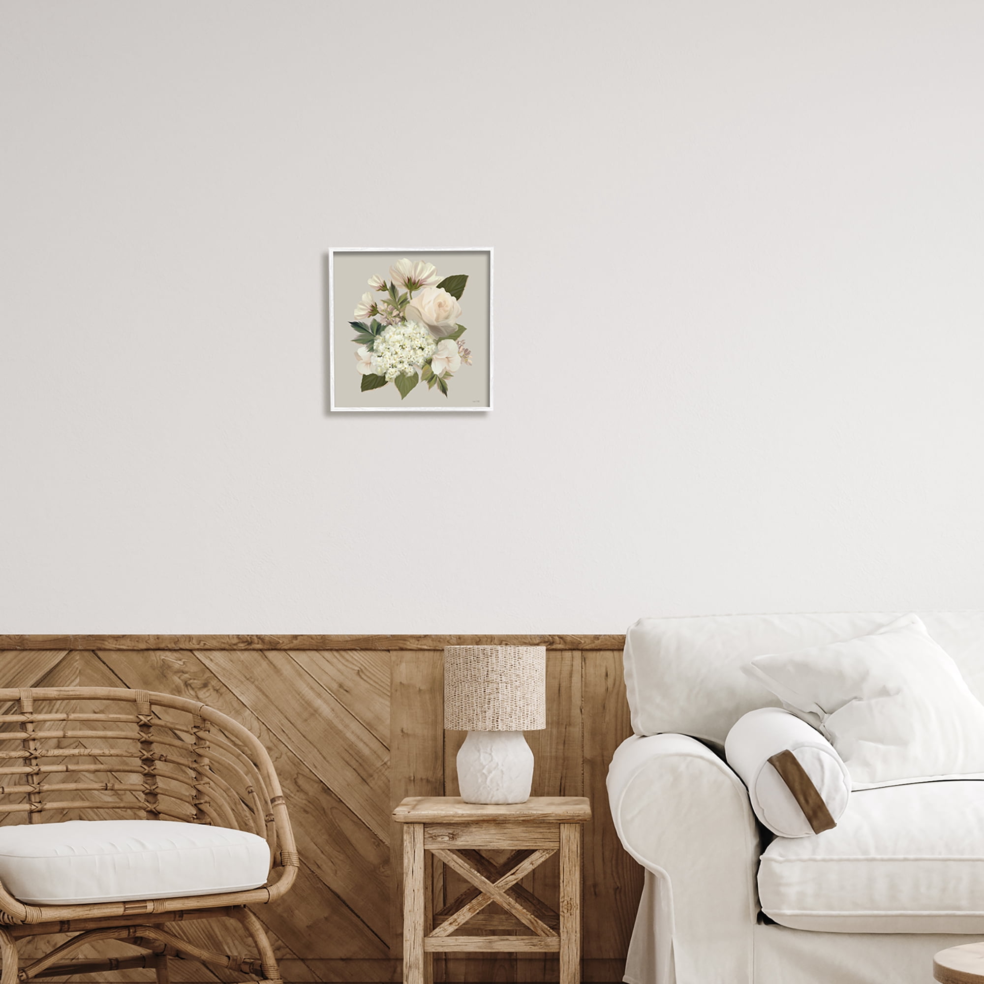 Stupell Industries Delicate Flower Blossom Arrangement Soft Mixed Botanicals Graphic Art White Framed Art Print Wall Art, Design by House Fenway