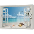 thumbnail image 2 of Beach Wall Art Beach Pictures Wall Decor 3D Window Art Starfish Blue Sea Coastal Painting Canvas Art Palm Tree Wall Decor Ocean Painting Tropical Wall Decor Framed for Bathroom Living Room Bedroom, 2 of 6