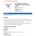 thumbnail image 2 of Front Right Window Regulator - Compatible with 1998 - 2004 Nissan Frontier 1999 2000 2001 2002 2003, 2 of 2