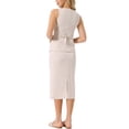 thumbnail image 3 of Conjunto de falda de 2 piezas de verano para mujer, conjunto de trabajo empresarial, chaleco sin mangas con botones y falda lápiz L beige, 3 of 6
