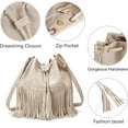 thumbnail image 5 of Leather Bucket Bags for Women Crossbody Fringe Purses with Drawstring Ladies Tassel Hobo and Shoulder Handbags, 5 of 6