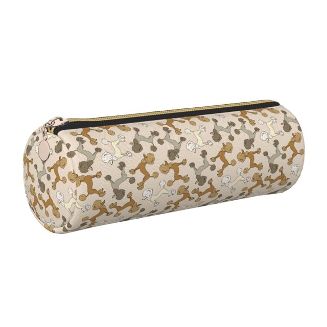 Disketp Cartoon Poodle Dog Estuche Organizador de Lápices de Cuero, Estuche de Oficina con Cremallera para Bolígrafo y Lápiz