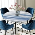 thumbnail image 5 of Elastic Fitted Round Tablecloth, Blue Gray White Waterproof Stretch Table Cover for 55"-60" Tables, Modern Abstract Mottled Aesthetic Washable Outdoor Tablecloths for Patio, Picnic, Camping, 5 of 9