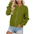 thumbnail image 2 of TEAJOPSUU Women's Waffle Bomber Jackets Zip Up V Neck Jackets with Pockets Relaxed Fit Casual Solid Fall Winter Jackets Outerwear Olive Green, 2 of 5