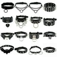 thumbnail image 2 of GKNET Gothic Punk Black PU Leather Spiked Rivet O-Ring Collar Stud Choker Necklace-Stud O-Ring 43cm, 2 of 6