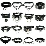 EOEMY Gothic Punk Black Pu Leather Spiked Rivet O-Ring Collar Stud Choker Necklace-Triple-Row Rivet 42Cm