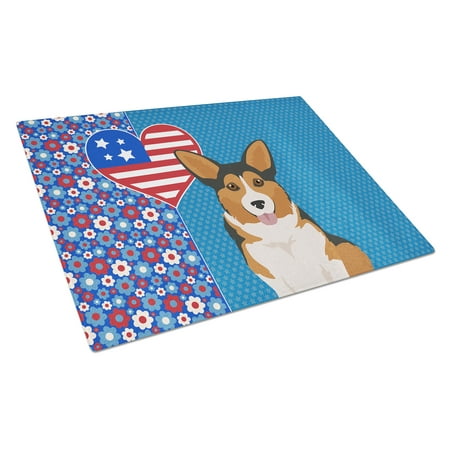 

Sable Pembroke Corgi USA American Glass Cutting Board Large 12 in x 15 in