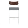 thumbnail image 2 of Armen Living Dakota Mid-Century 26" Bar Height Barstool in Brushed Stainless Steel with Grey Faux Leather and Walnut Wood Finish Back, 2 of 6