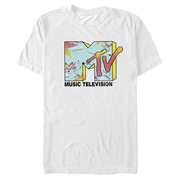 T-Shirt Logo Imprimé des Années 80 pour Hommes MTV - White - 2X Large