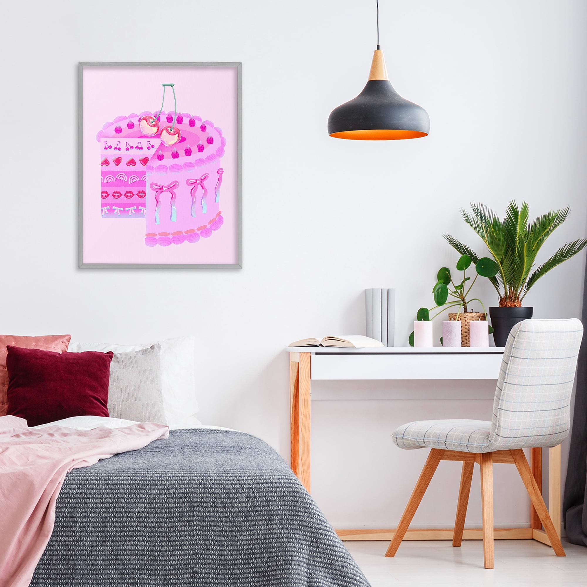 Stupell Industries Pastel Cherry Layered Cake Gray Framed Giclee Art, design by Ziwei Li