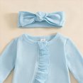 thumbnail image 4 of NOLDARES Newborn Baby Girls Smocked Romper Preemie Long Sleeve Jumpsuit Going Home Outfit with Bow Headband,A1130-Blue, 4 of 5
