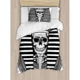 thumbnail image 3 of King Duvet Cover Set King Size, Egyptian Pharaoh Ruler Mummy Skull Skeleton Statue for Ancient Egypt Lovers Print, Decorative 3 Piece Bedding Set with 2 Pillow Shams, Black and White, by Ambesonne, 3 of 3