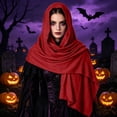 thumbnail image 5 of YOIAVAIOY Halloween Costume Women Medieval Hooded Scarf Cloak Vintage Frayed Wraps Witch Cosplay Shawl Red Free Size, 5 of 7