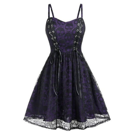 

yievot Women s Sleeveless Long Gothic Dress Steampunk Strappy Layers Dress Corset Ruffled Skirt Lace Long Dress Purple XL