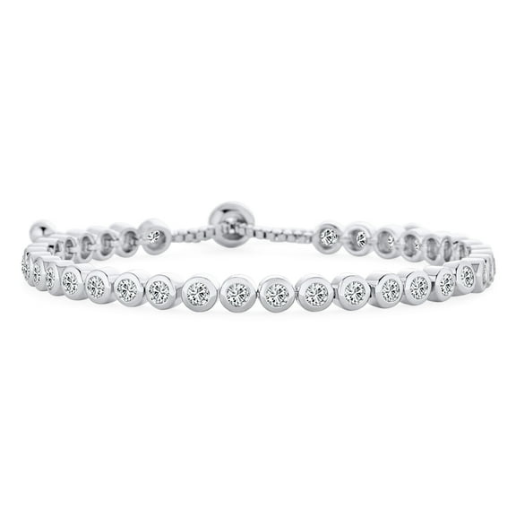 Bling Jewelry Womens Bridal Wedding Prom CZ Tennis Bracelet with Round Bezel Set and Sliding Clasp