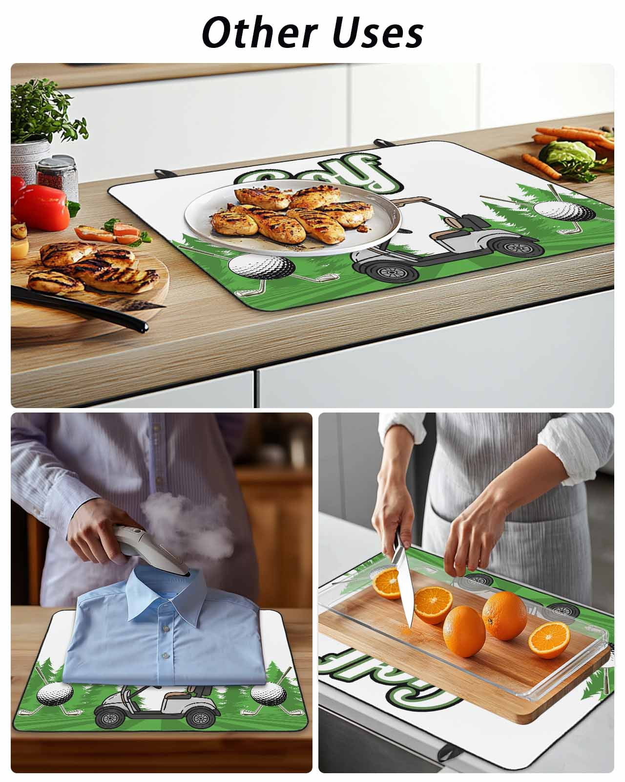 Stove Top Covers for Electric Stove, Golf Glass Stovetop Cover Protector, Green Forest Tree Balls Clubs Sports Cartoon Induction Cooktop Protector Oven Mat for Kitchen Countertop 24"x21"