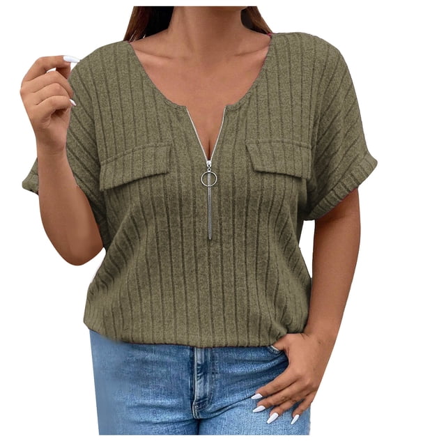 Chemise Décontractée à Manches Courtes Col Rond Couleur Unie Printemps/été pour Femmes Offre Spéciale