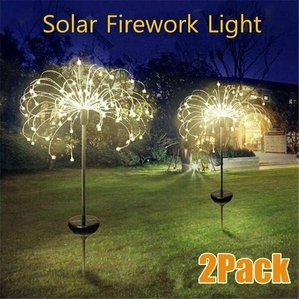 2pcs 90LED Solar Power Firework Starburst Stake Light Garden Outdoor Waterproof 
