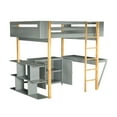 thumbnail image 3 of Loft Bed with Built-in Storage Cabinet and Cubes, Foldable Desk, Wooden Loft Beds Frame with Stylish Design, Wood High Loft Beds with Ladder(Gray, Full), 3 of 9