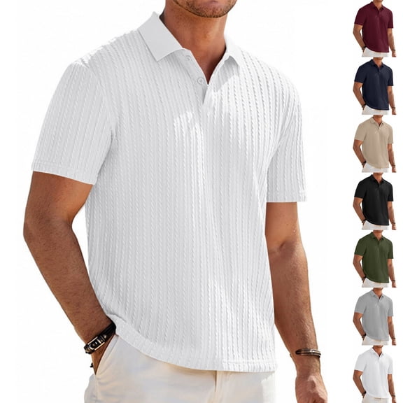 Homeyce Polo Shirts for Men Contrast Collared Short Sleeve Polo Shirts Button Down Knitted Textured Polo Sweater Classic Casual Lightweight Golf Shirt,Blue M