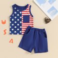thumbnail image 2 of Okbabeha Toddler Boy 4th of July Outfit Letter Embroidery Short Sleeve Tops with StarStripe Shorts Fourth of July Clothes, 2 of 7