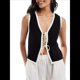 thumbnail image 1 of Chaleco de Punto con Cuello en V y Lazo de Dinero Antiguo para Mujer. Negro L, 1 of 8
