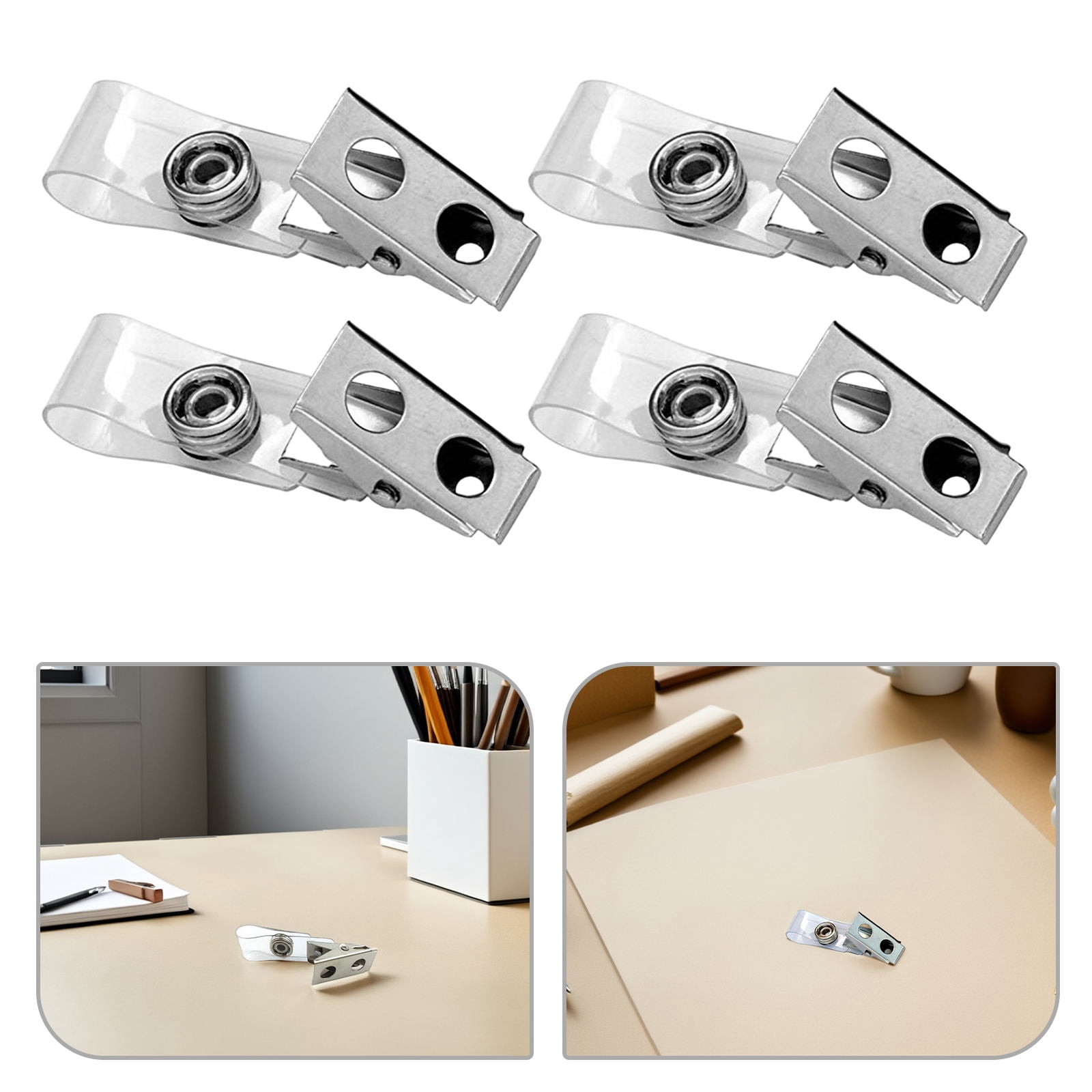 OUNONA Clear PVC Metal Id Card Clips, Compact and Practical, Ideal for Offices, 250Pcs