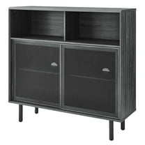 Storage Display Accent Cabinet, Dark Grey Gray, Wood, Metal, Industrial Living Office Kitchen Hospitality Restaurant, Modern Contemporary HB34583