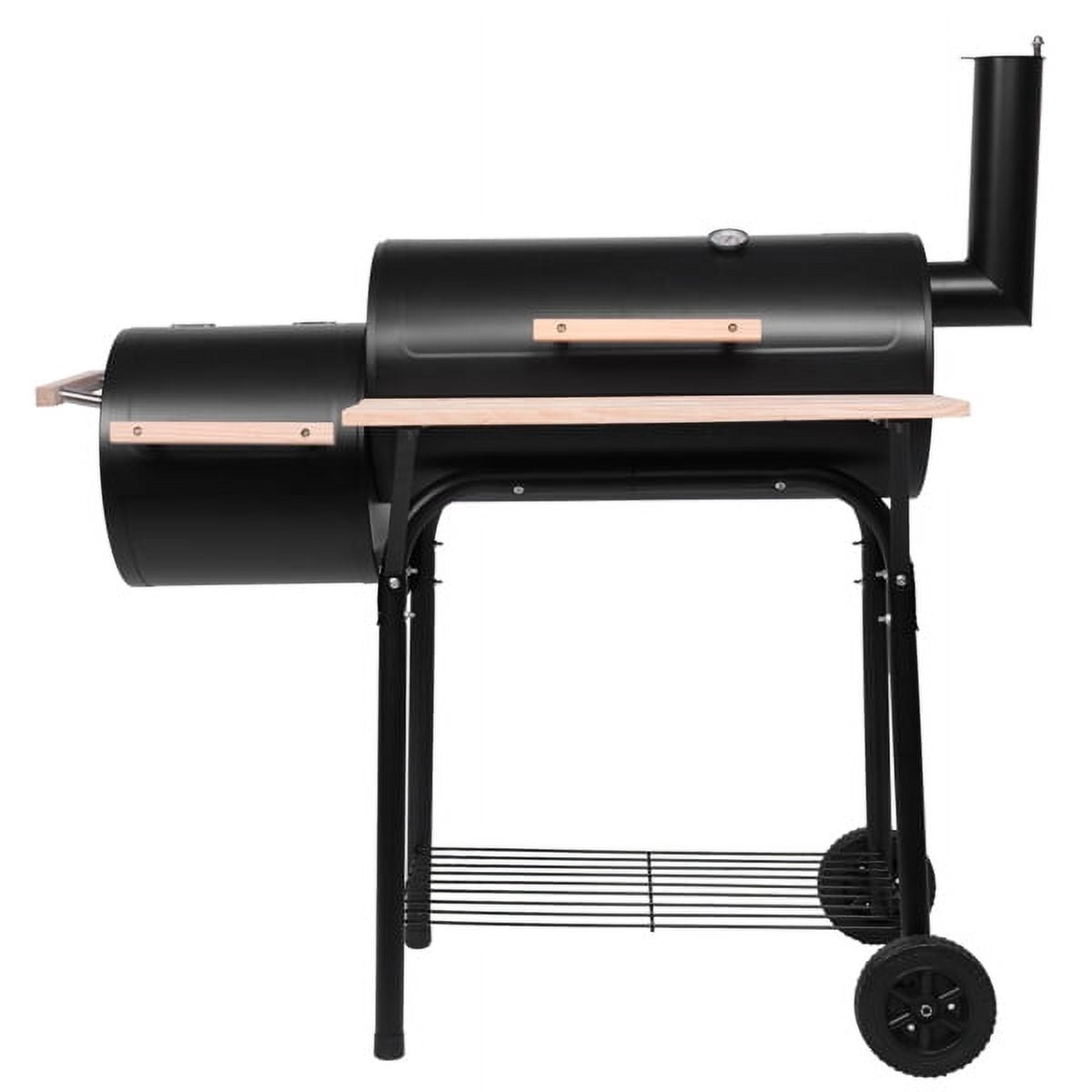 Oil Drum Charcoal Furnace, 12" Main & Side Smoker, 500-600°F High-Temp Paint, Portable with Wheels, Steel Construction