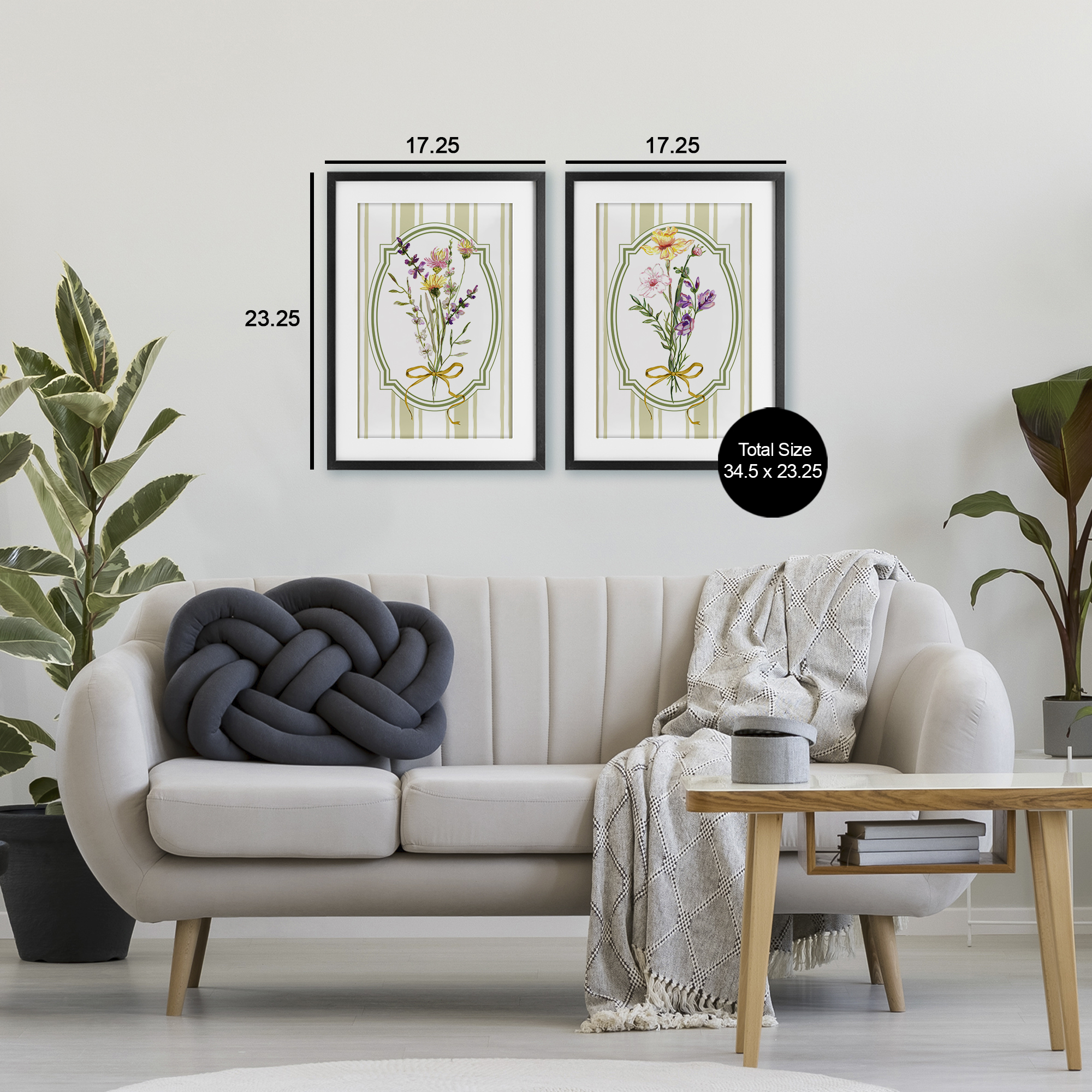 Wildflower Bundles Classic Stripes 2 Piece Black Framed Print Under Glass Set, design by Adonna Ebrahimi