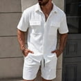 thumbnail image 2 of Mrmaere Men's Collared Button Down Shirt and Shorts Set Short Sleeve 2 Piece Open Front Breathable for Beach Travel White L, 2 of 9