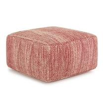 Simpli Home Nate 20 inch Wide Boho Square Pouf in Patterned Maroon Mélange Cotton