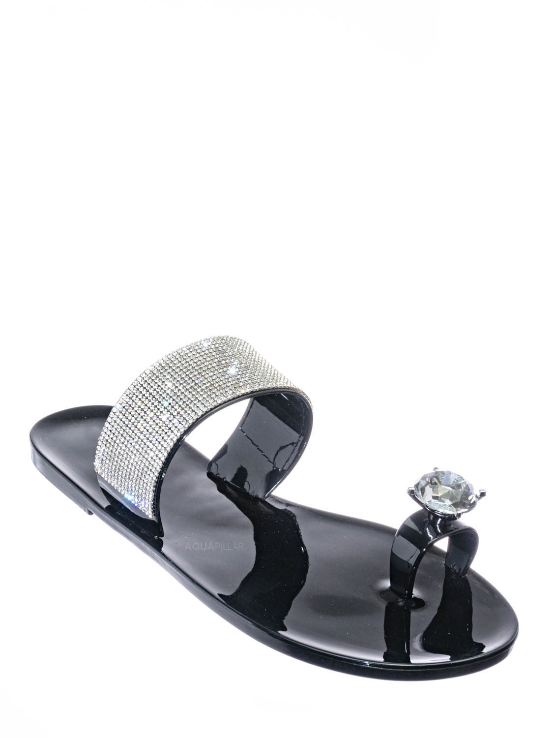Urban Heel Women's Rhinestone Jeweled Holo Clear Strap Toe Ring Sandal Slides