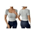 thumbnail image 3 of Aojekbee Women's Summer Knit Cropped Tops Solid Color Ribbed U-Neck Short Sleeve Show Navel Knitwear, 3 of 10