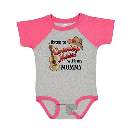 

Inktastic I Listen to Country Music with My Mommy with Guitar and Hat Gift Baby Boy or Baby Girl Bodysuit