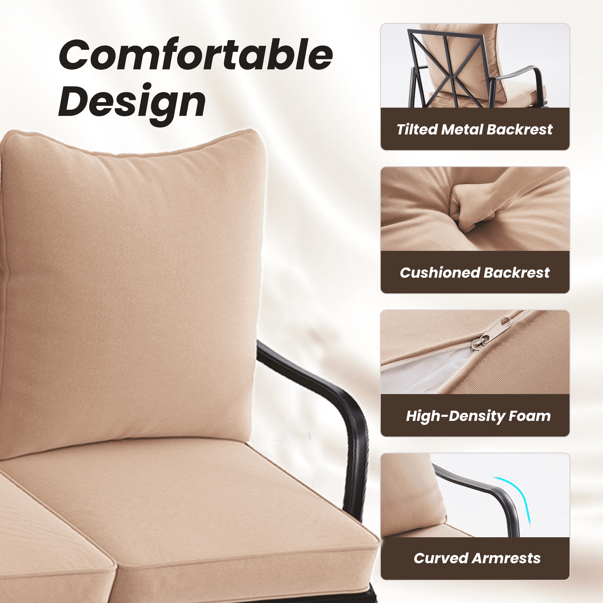 MAYEERTY 4-Piece Metal Frame Outdoor Patio Set with 2 Swivel Chairs, 1 Loveseat, and 1 Coffee Table