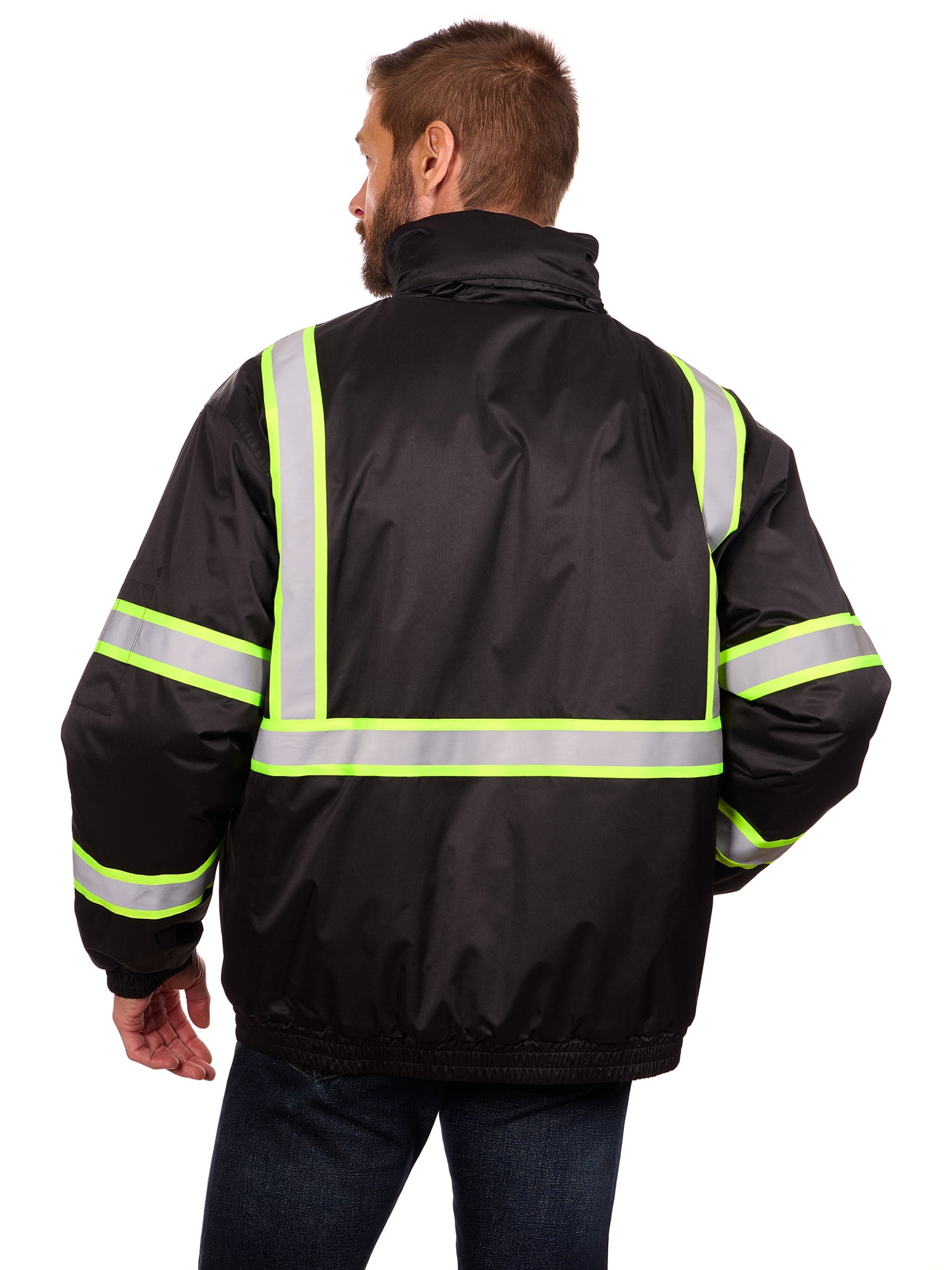 Bass Creek Outfitters Men's Oxford Insulated Safety Work Jacket with Hidden Hood, Sizes S-3XL