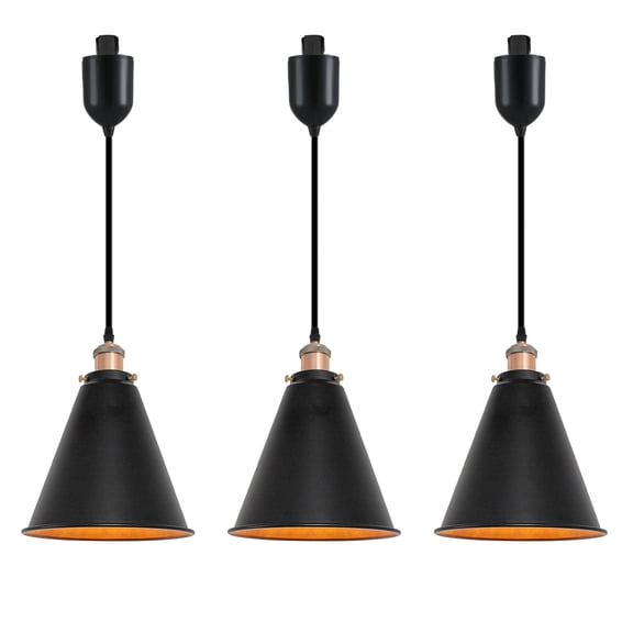 Kiven H-Type Track Lighting Light fixture, Vintage Metal Halo Track Pendant Light with Built-in Cable Wrapper, Adjustable Length for Bedroom Kitchen Home Lighting, 3-Light, Copper Red Finish Socket