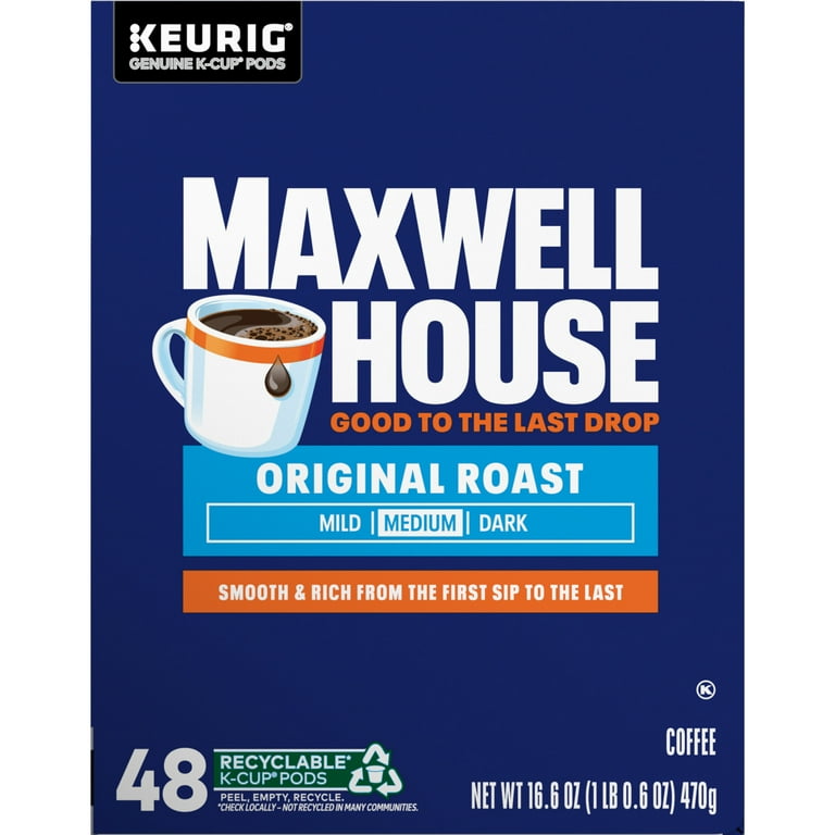 Maxwell House Original Roast Medium Roast Ground Coffee 100 Pure K Cups 48 ct Box Walmart
