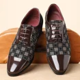 thumbnail image 6 of Men's Patterned Patent Leather Lace Up Chunky Heel Dress Oxford Shoes Comfortable Patckwork Cap Pointed Toe Derby Shoes for Party Wedding Formal Event Office Business Work, 6 of 7