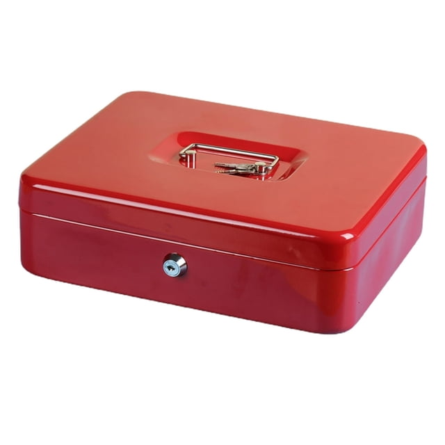 Dsseng Metal Money Box with Lock And 2 Keys Fireproof Cash Safe Box Anti-theft Shockproof Secure Multi Compartments Storage Valueable Things Deposit Tin