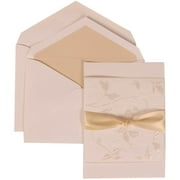 JAM Paper Wedding Invitation Set, Large, 5 1/2 x 7 3/4, White Card with Ecru Ribbon & Lined Envelope and Falling Leaves Ribbon Set, 50/pack