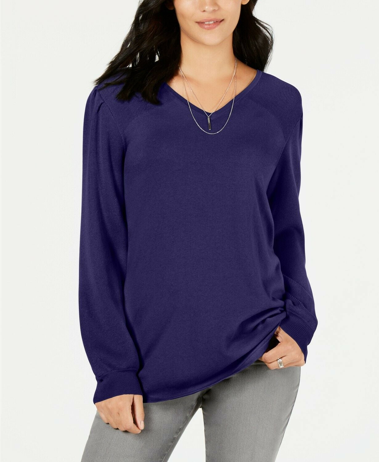 Photo 1 of L Style Co Women's Pleated-Sleeve Tunic Sweater, Purple L