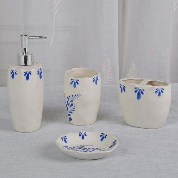 Heavenly Designs Watson Bathroom Accessories - Blue and White Set Ceramic Bathroom Set- Age Adult