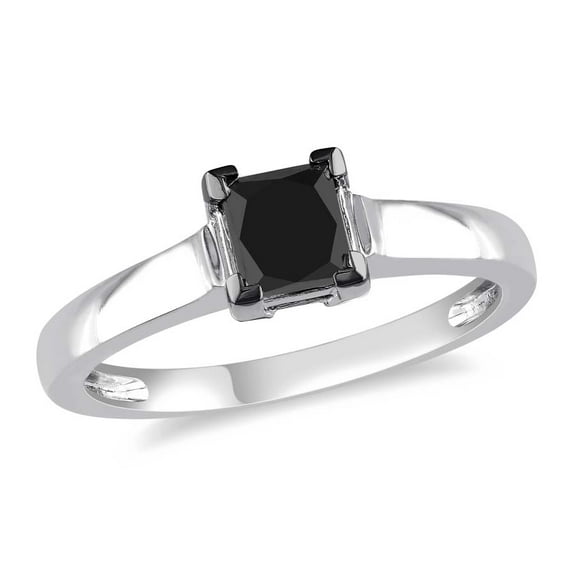 AMOUR 1 CT TW Black Princess Cut Diamond Solitaire Engagement Ring In 10K White Gold