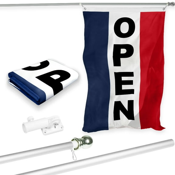 G128 Combo Pack: 6 Feet Tangle Free Spinning Flagpole (Silver) Open Vertial Flag 3x5 ft Printed 150D Brass Grommets (Flag Included) Aluminum Flag Pole