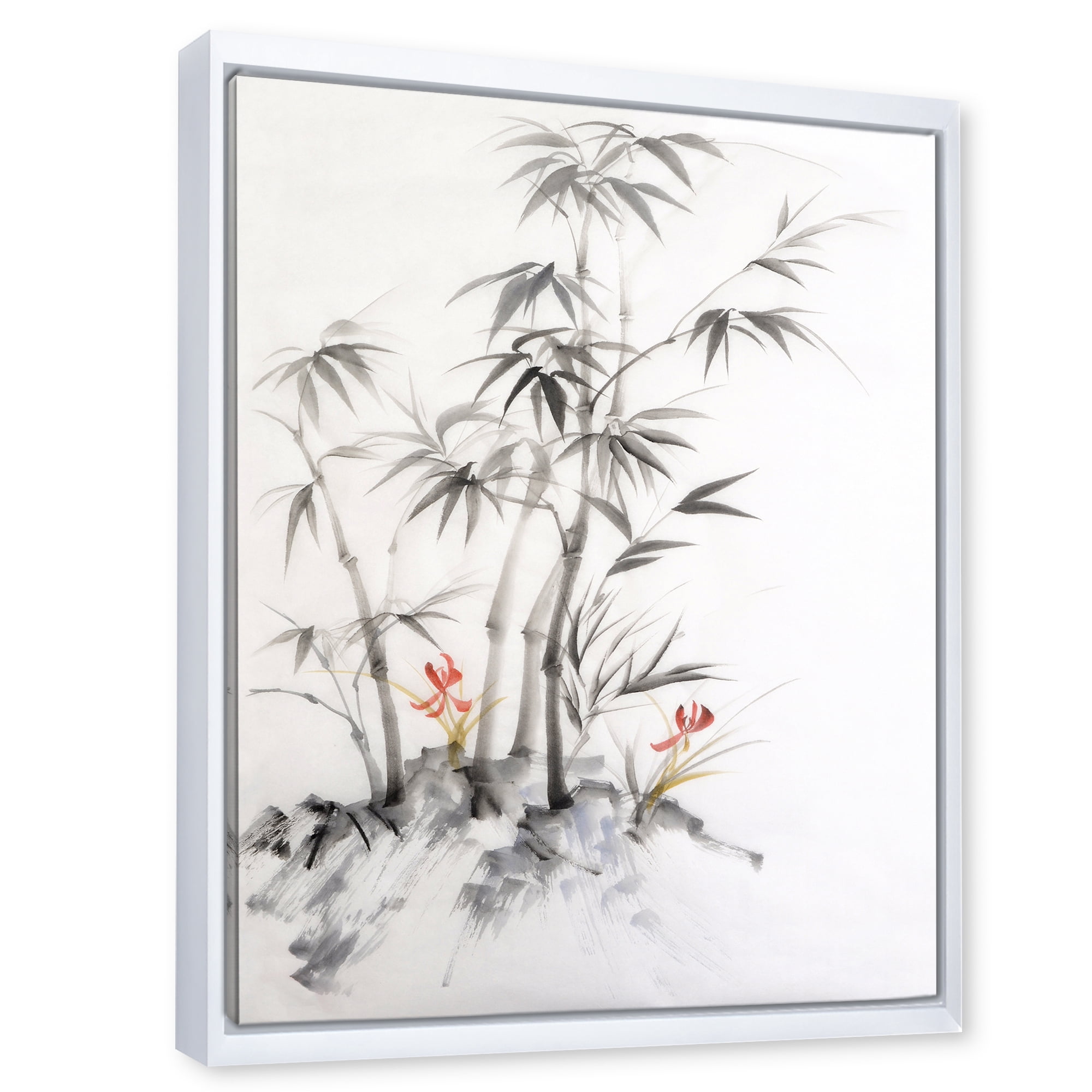 Designart 'Vintage Black and White Bamboo III' Traditional Framed Canvas Wall Art Print
