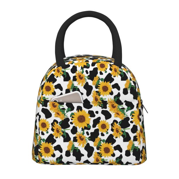 Easygdp Cute Cow Print Sunflower A Bolsa de Almuerzo Insulada Grande, Forro de Aluminio, Diseño Espacioso, a Prueba de Fugas, Ideal para Trabajo, Picnics, Viajes y Actividades al Aire Libre