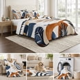 thumbnail image 6 of Twin Quilt Set 68''x86'', Brown Nave Blue Boho Lightweight Summer Bedspread Coverlet Set with 2 Pillow Shams, Modern Geometric Botanical Breathable All Season Quilt Bedding for Dorm/Bedroom, 6 of 9