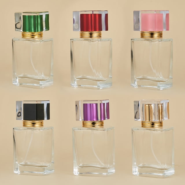 Frasco de vidrio con tapa de rosca para perfume, frasco de vidrio cuadrado de 30 ml y 50 ml, frasco vacío para maquillaje